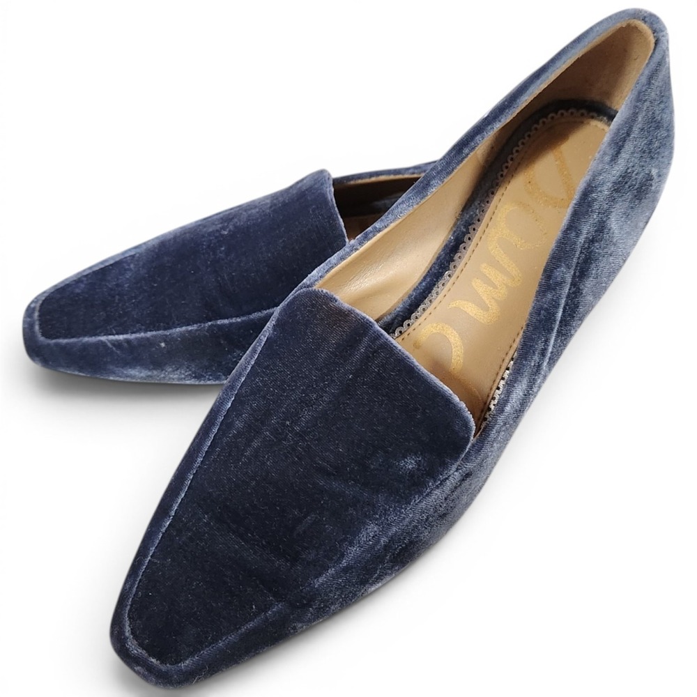 Sam Edelman Emile Blue Velvet Flats‎ Slip On Shoes Women's 7.5 Square Toe